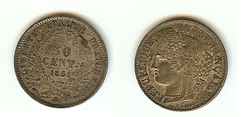 50 Centimes Cere 1851A Paris AU